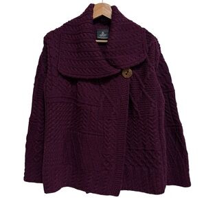 Aran Woolen Mills Ireland Merino Wool Cable Knit Cardigan Sweater Large Purple